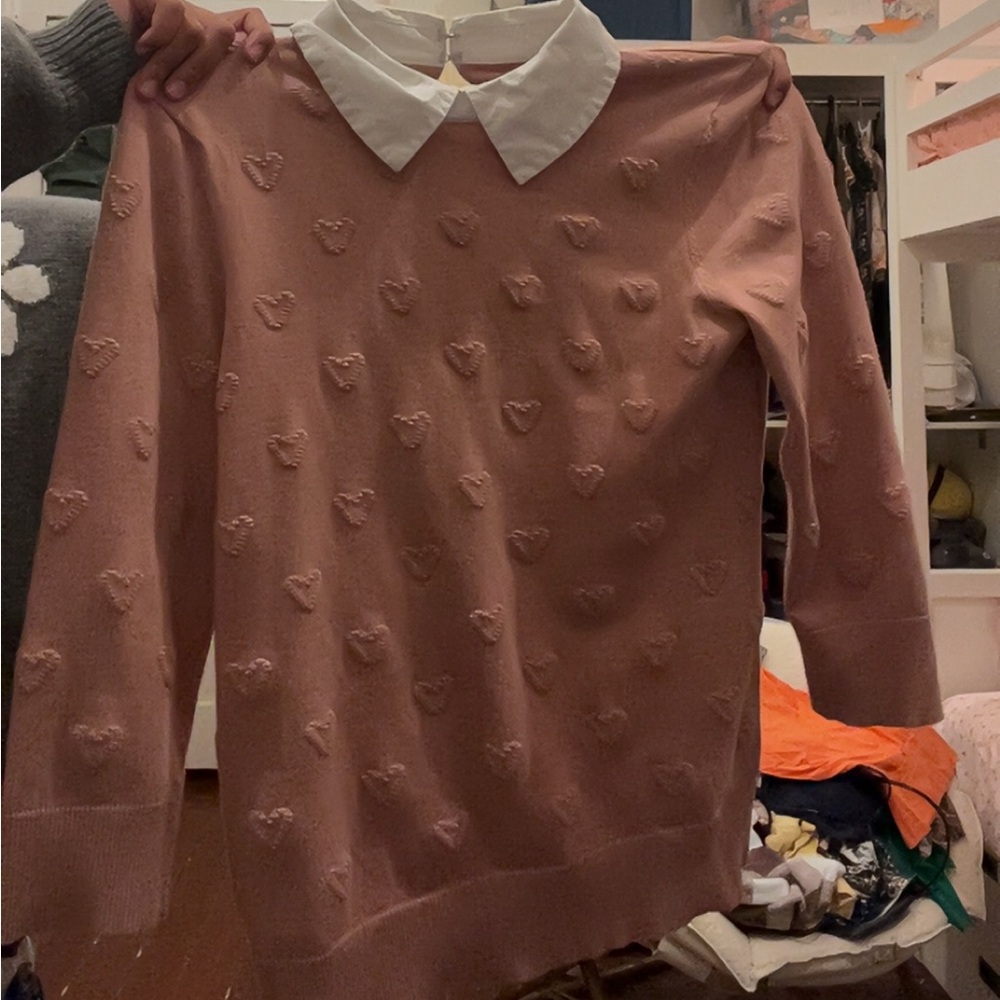 Cable & Gauge Pink Sweater with White Collar